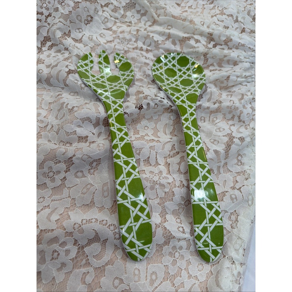 Crown & Ivy‎ Salad Serving Set Beautiful Green Lattice